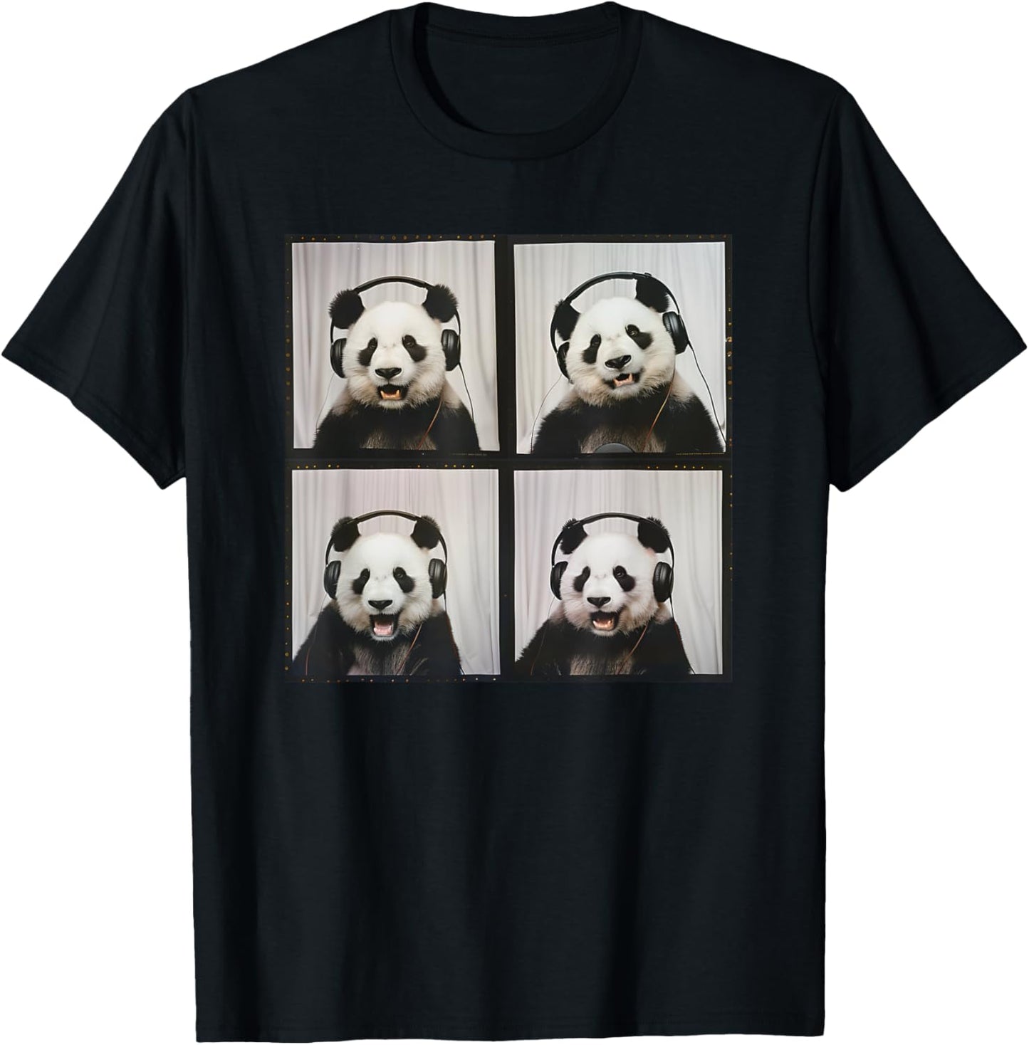 Panda Wearing Headphones Animal Music Photobooth Cool Panda T-Shirt - T-Shirt | Black