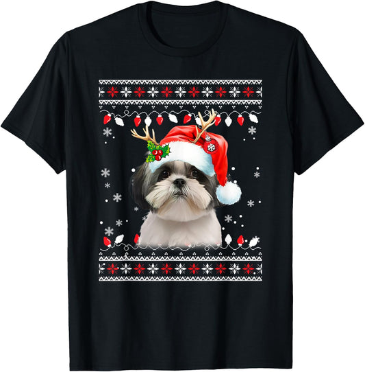 Cute Shih Tzu Christmas Sweater for Dogs Lover T-Shirt - T-Shirt | Black