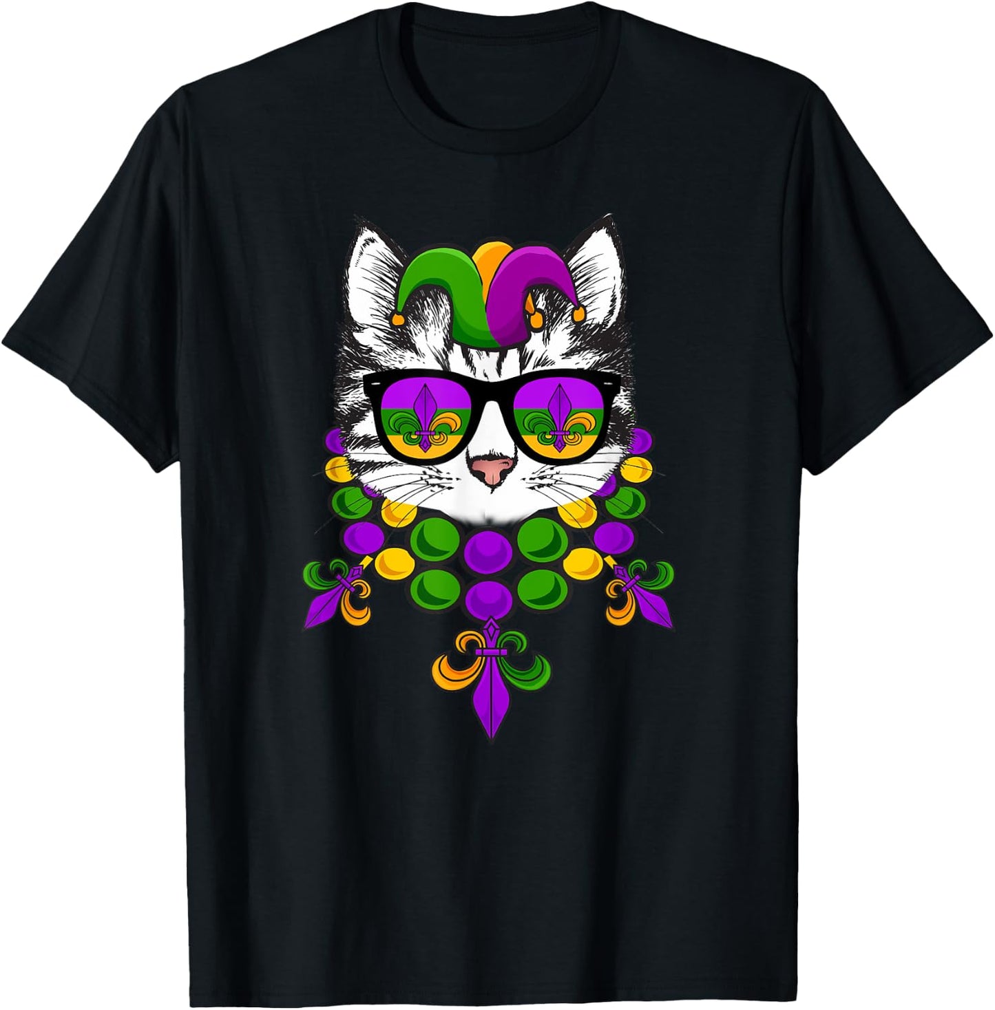 Mardi Gras Cat Meow Kitten New Orleans Men & Women Gift T-Shirt - T-Shirt | Black