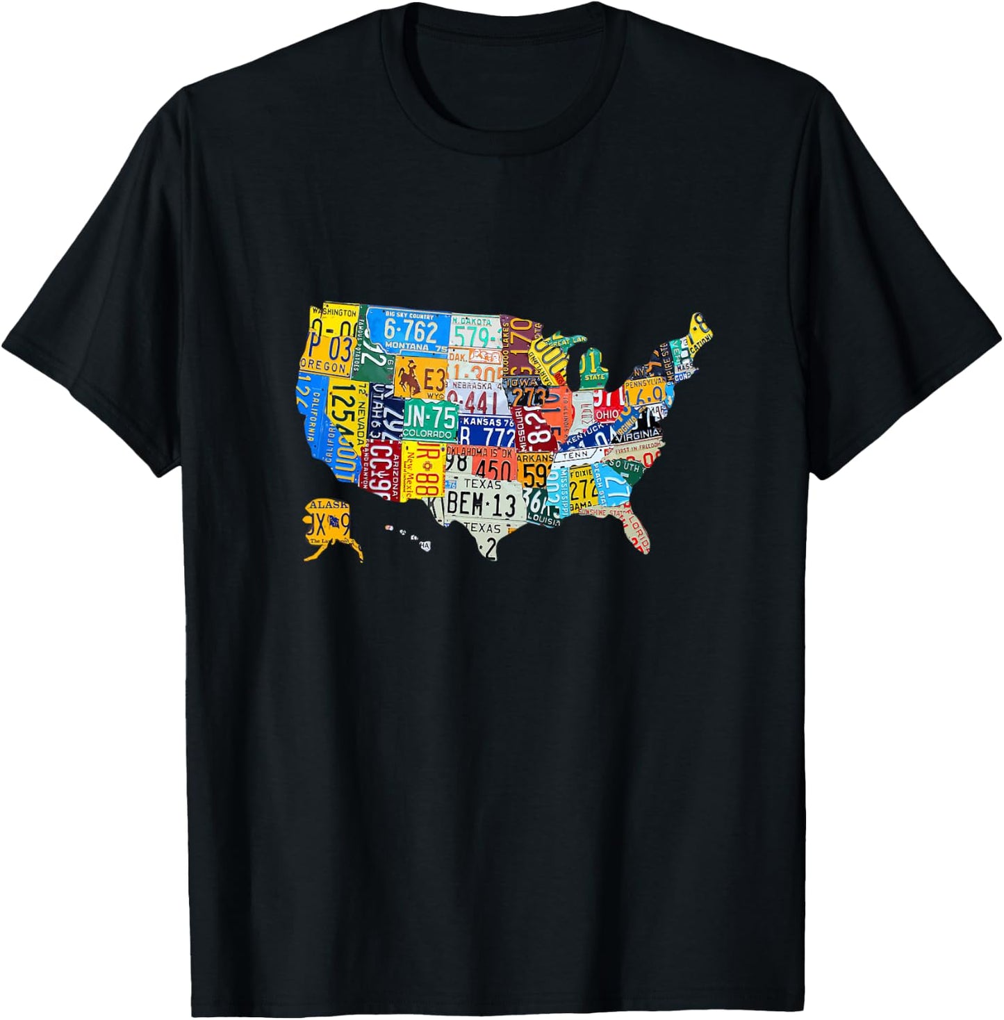 Kids License Plate American Flag US Map Art American Map T-Shirt - T-Shirt | Black