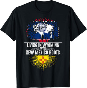 Wyoming Home New Mexico Roots State Tree Flag Gift T-Shirt - T-Shirt | Black