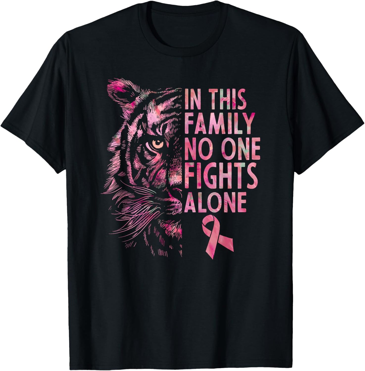 Breast Cancer Awareness 2024 Tiger Family Matching Ribbon T-Shirt - T-Shirt | Black