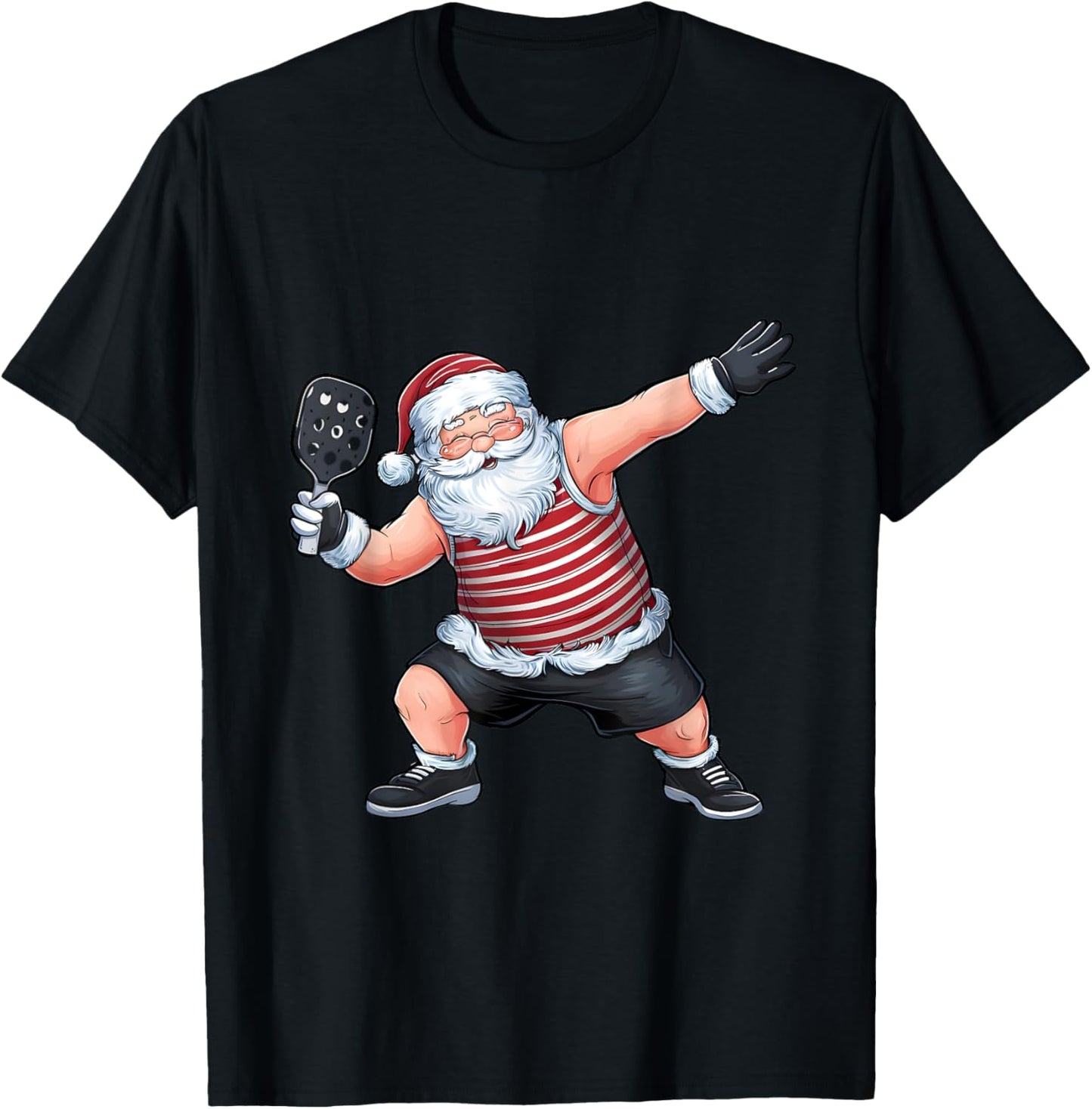 Funny Santa Clause Playing Pickleball Christmas Father's Day T-Shirt - T-Shirt | Black