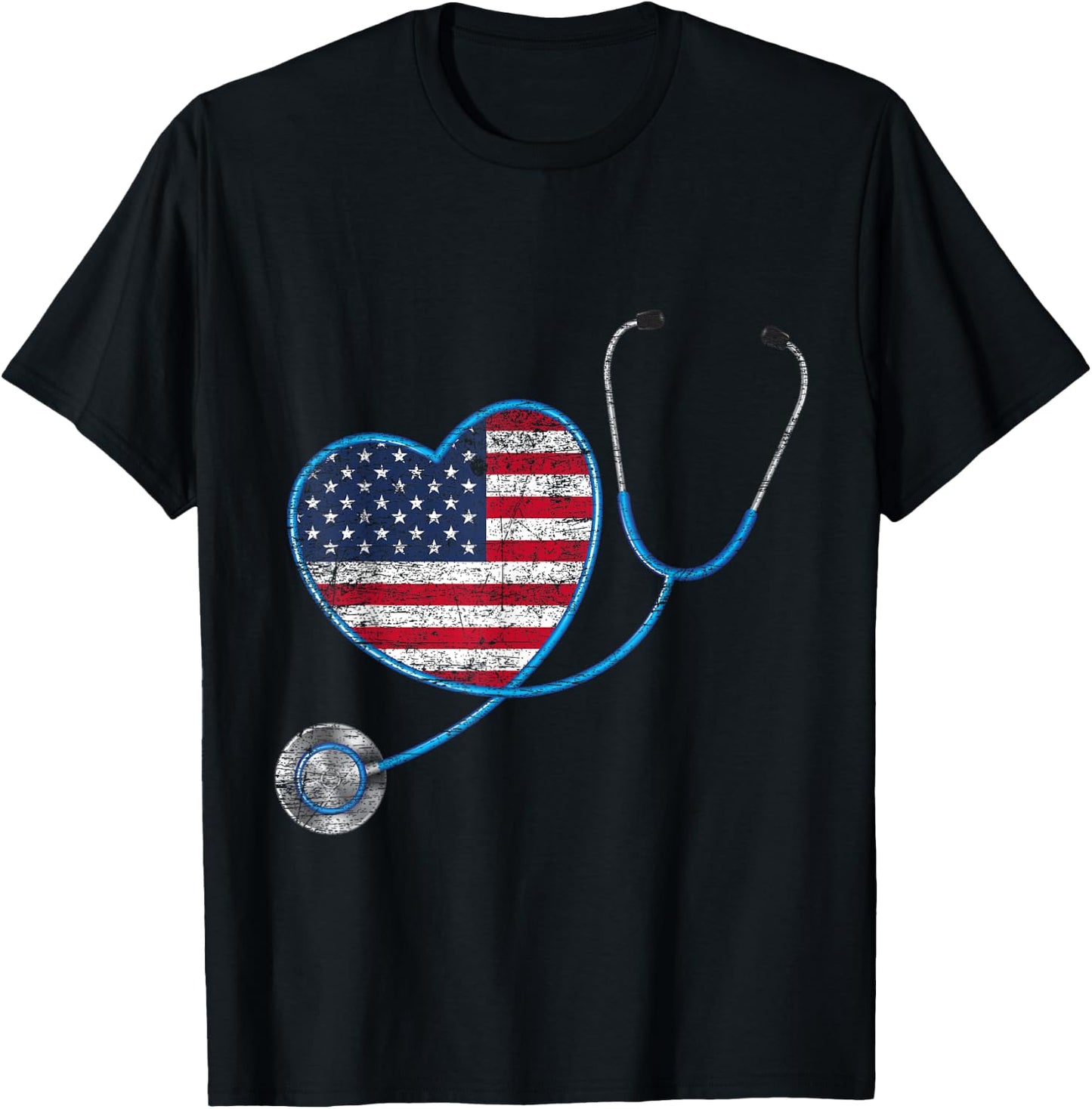 Vintage Heart USA Flag Gifts Stethoscope Nurse Women Kids Men T-Shirt - T-Shirt | Black