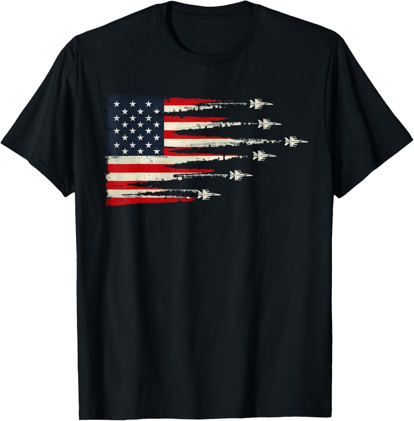 Patriotic Red White Blue USA Flag Fighter Jets 4th of July T-Shirt - T-Shirt | Black
