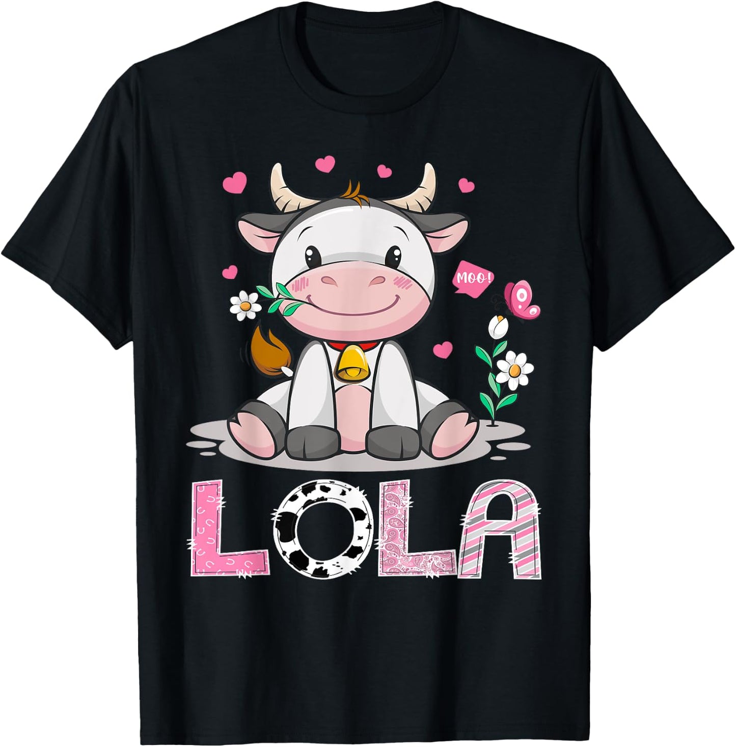Lola Cute Cow Moo Moo Farmer Birthday Family Matching T-Shirt - T-Shirt | Black