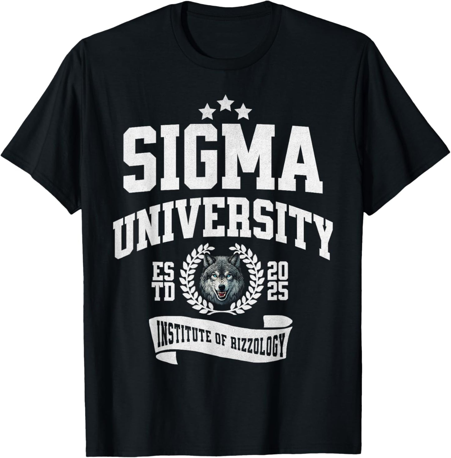 Sigma University Institute of Rizzology Funny Wolf Rizz Meme T-Shirt - T-Shirt | Black