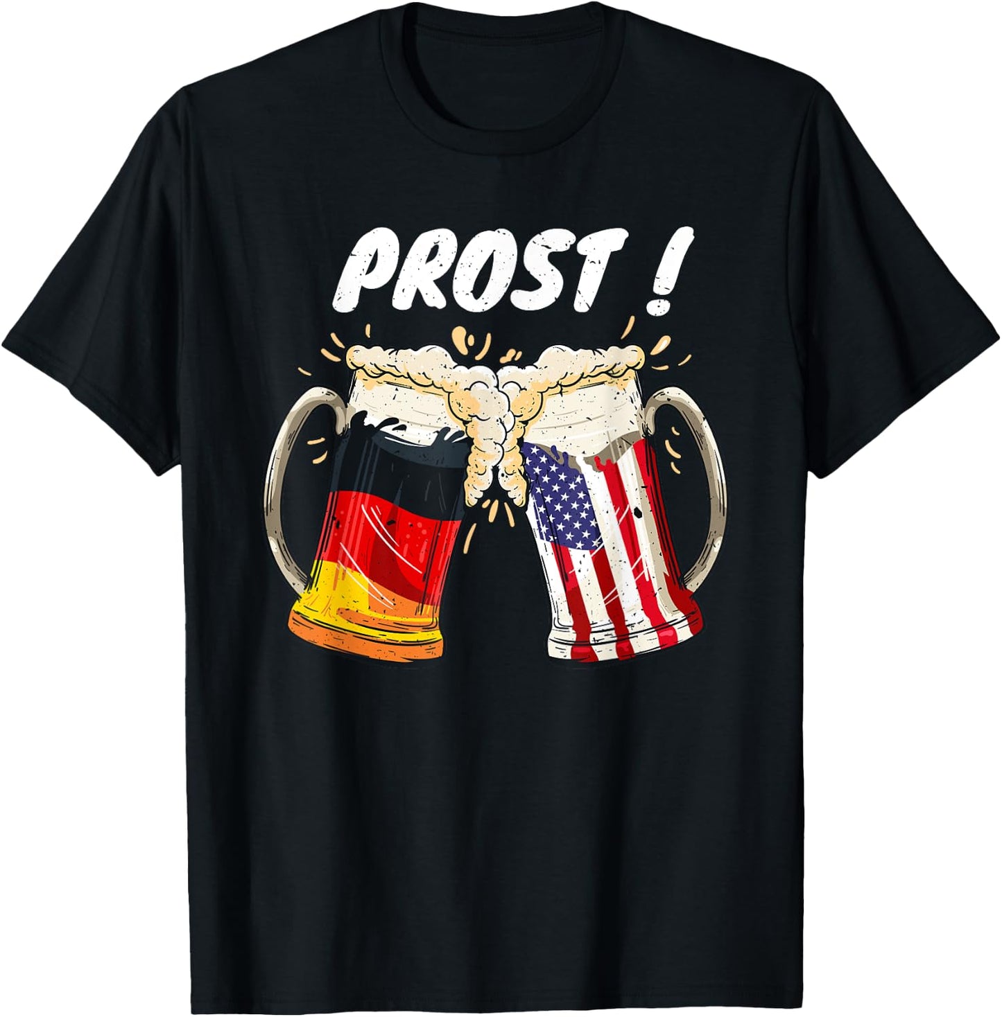 Prost Beer German American Flag Oktoberfest Mug T-Shirt - T-Shirt | Black