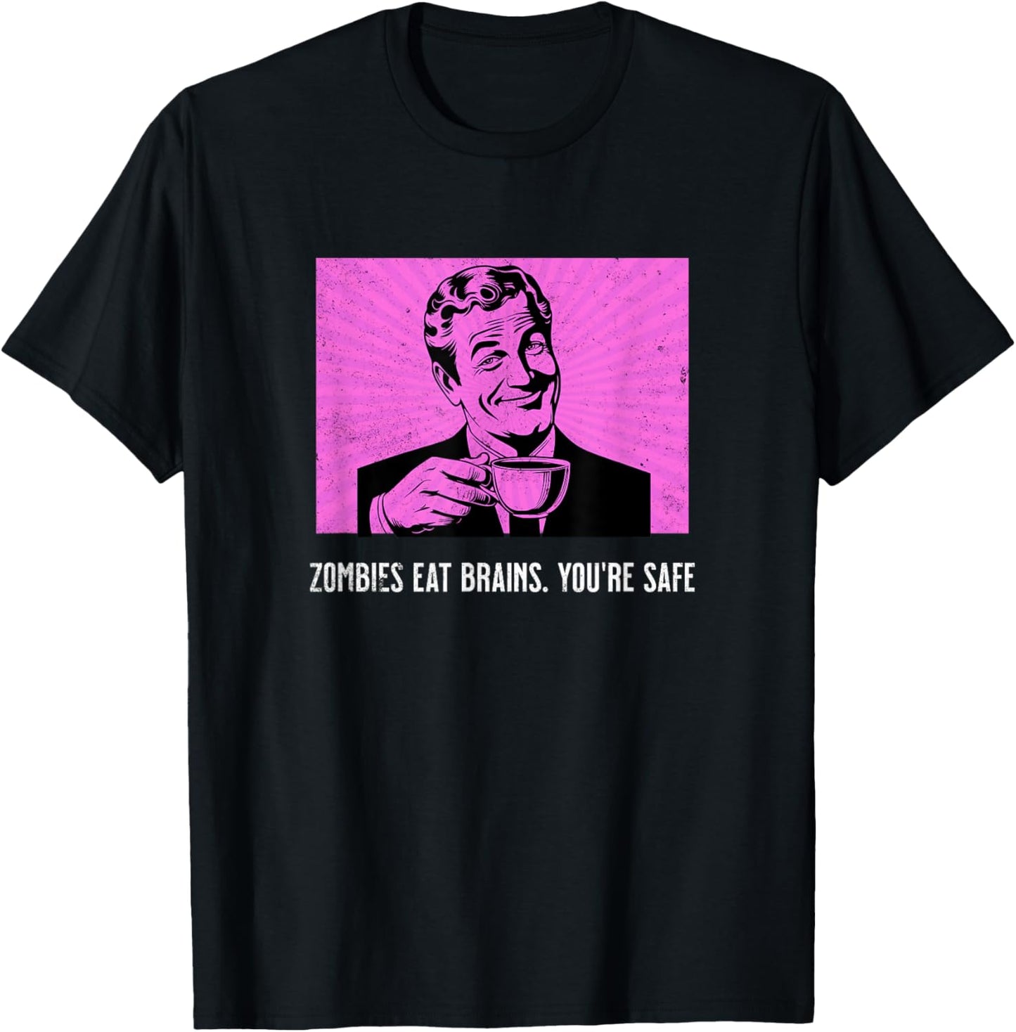 Retro Man Coffee Funny Sarcastic Zombies Eat Brains Joke T-Shirt - T-Shirt | Black