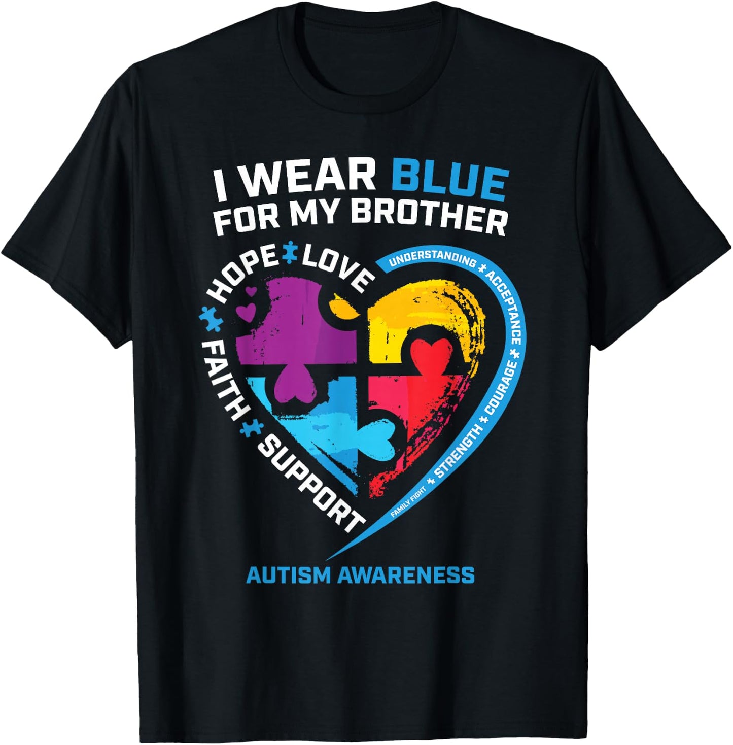 I Wear Blue For My Brother Kids Autism Awareness Sister Boys T-Shirt - T-Shirt | Black