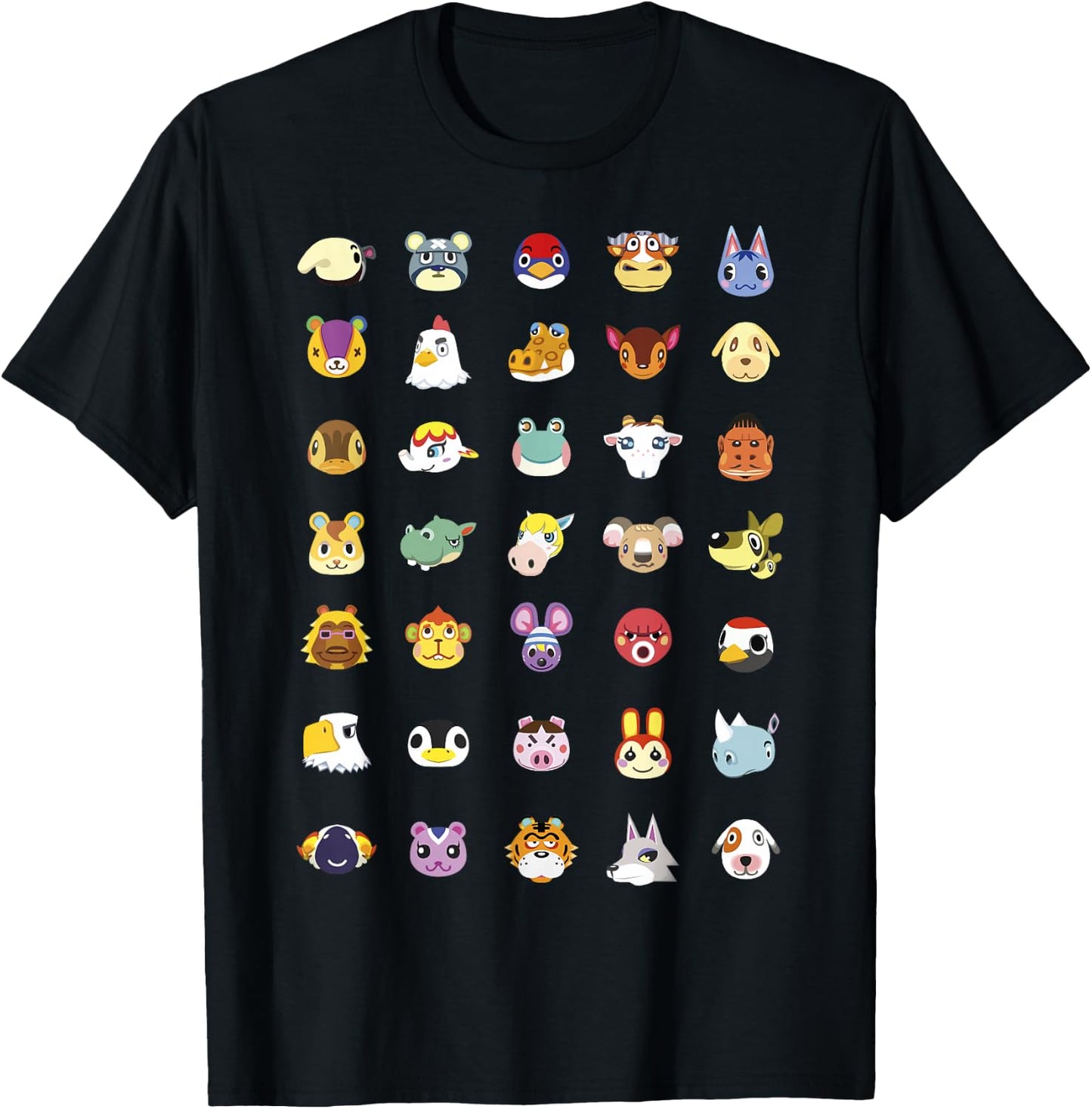 Animal Crossing: New Horizons Vintage Nintendo Faces Line Up T-Shirt - T-Shirt | Black