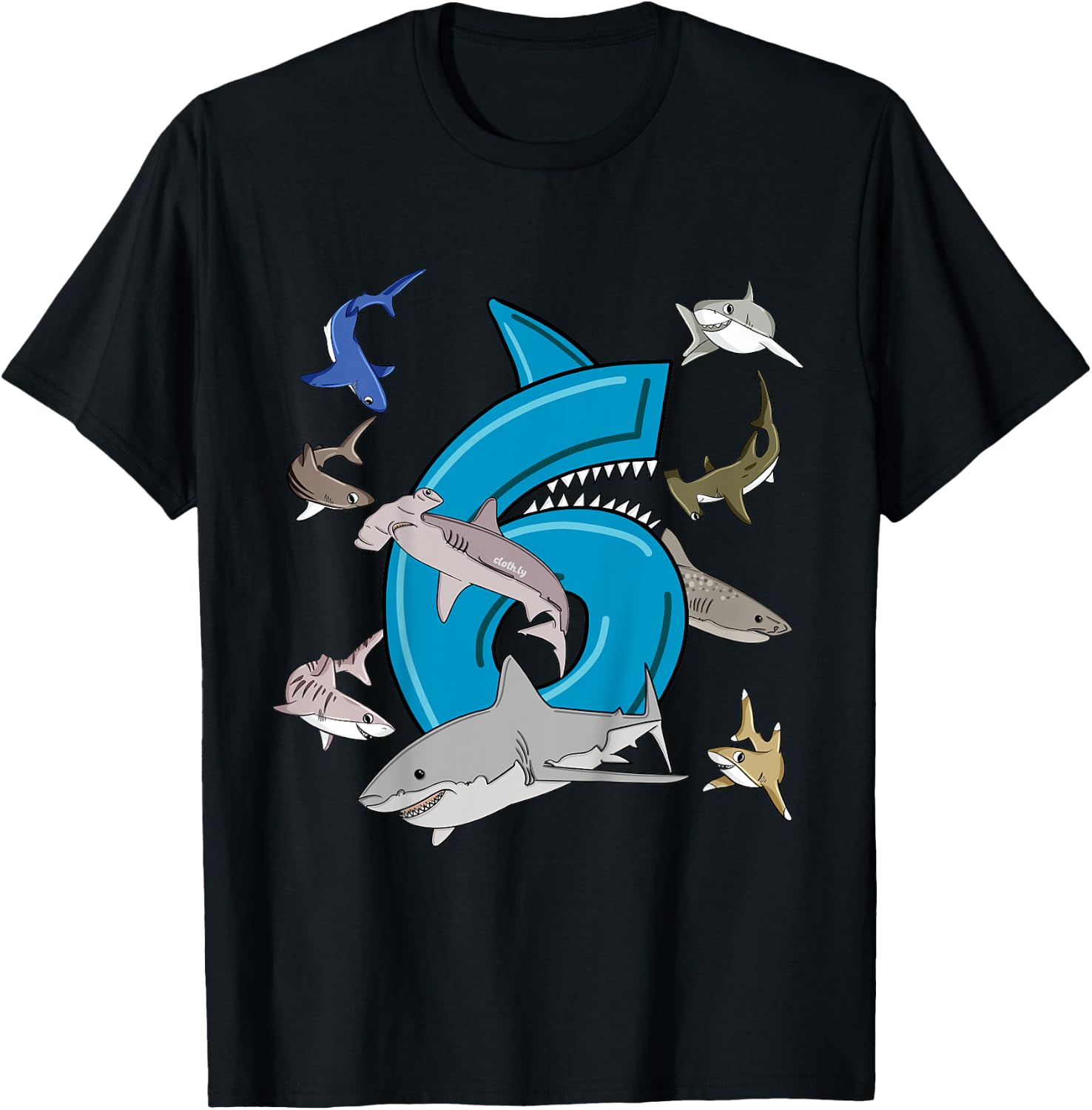 Kids 6th Birthday boys shark white shark T-Shirt - T-Shirt | Black