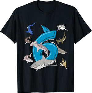 Kids 6th Birthday boys shark white shark T-Shirt - T-Shirt | Black
