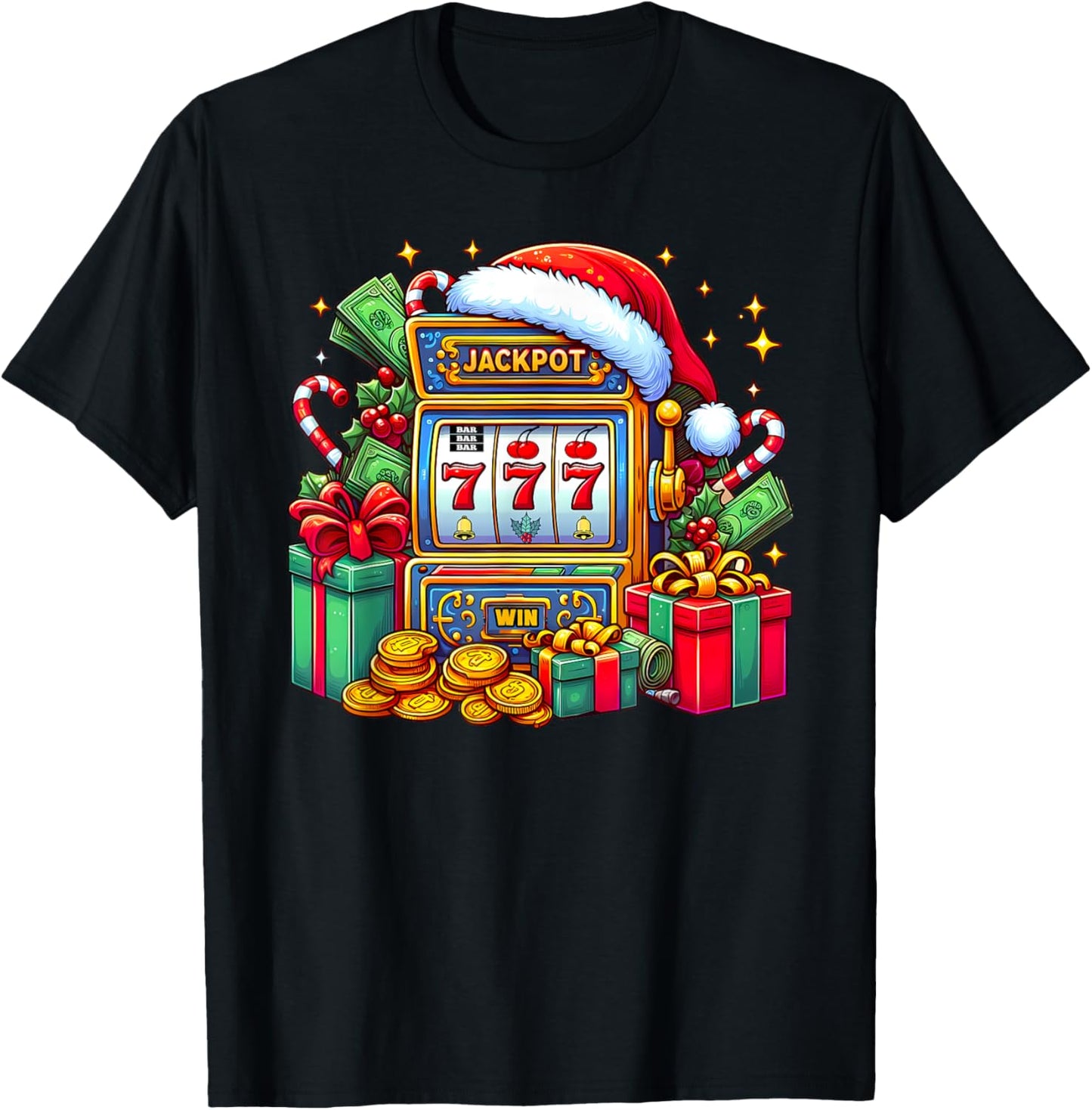 Christmas Slot Machine Casino Lucky Winner Xmas Big Jackpot T-Shirt - T-Shirt | Black