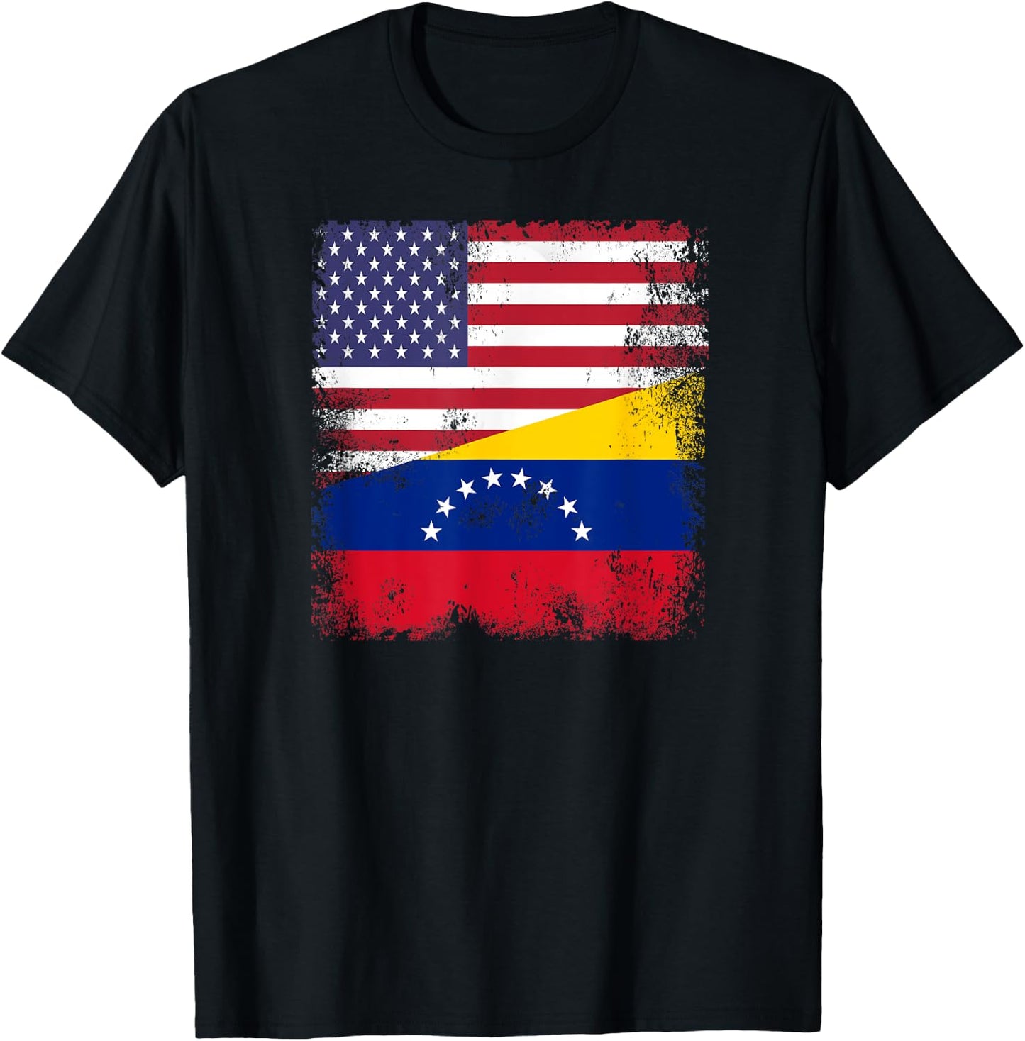 Half Venezuelan Flag | Vintage Venezuela USA Gift T-Shirt - T-Shirt | Black