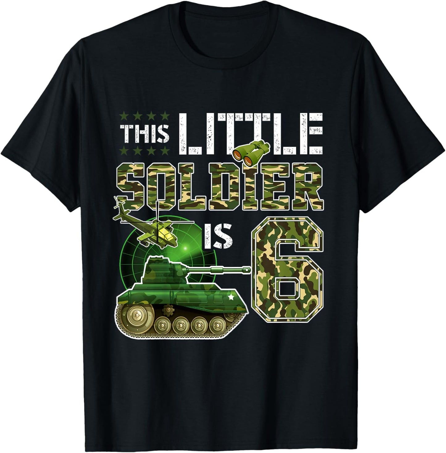 Kids Birthday Military Themed Camo This Little Soldier Is 6 Boys T-Shirt - T-Shirt | Black