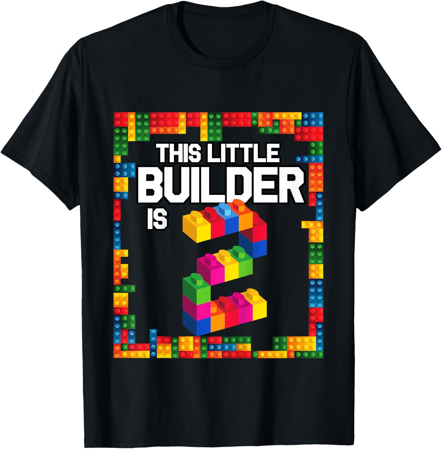 2 Year Old Building Blocks Birthday T Shirt Brick 2nd Gift T-Shirt - T-Shirt | Black