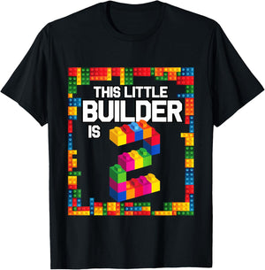 2 Year Old Building Blocks Birthday T Shirt Brick 2nd Gift T-Shirt - T-Shirt | Black