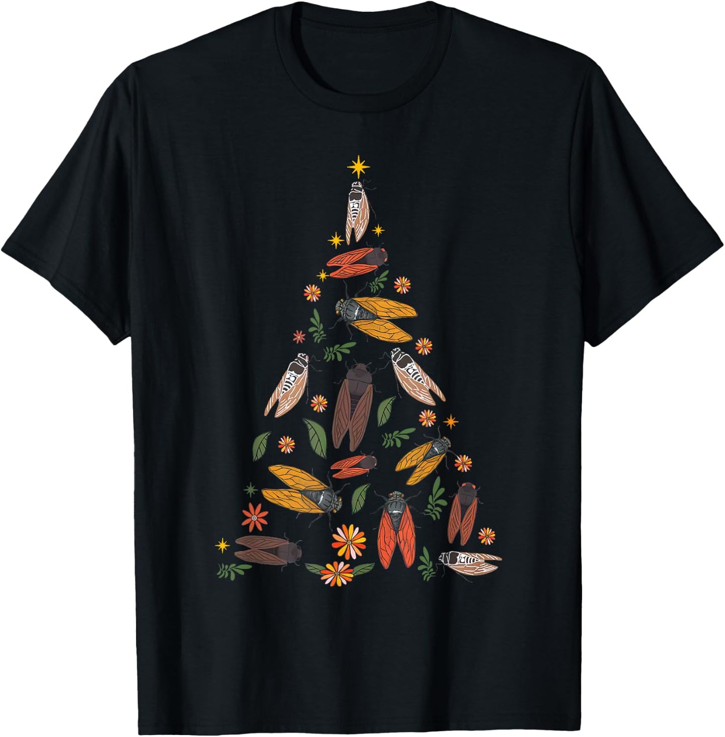 Cicada Christmas Tree Entomologist Bug Insect Nature Lover T-Shirt - T-Shirt | Black