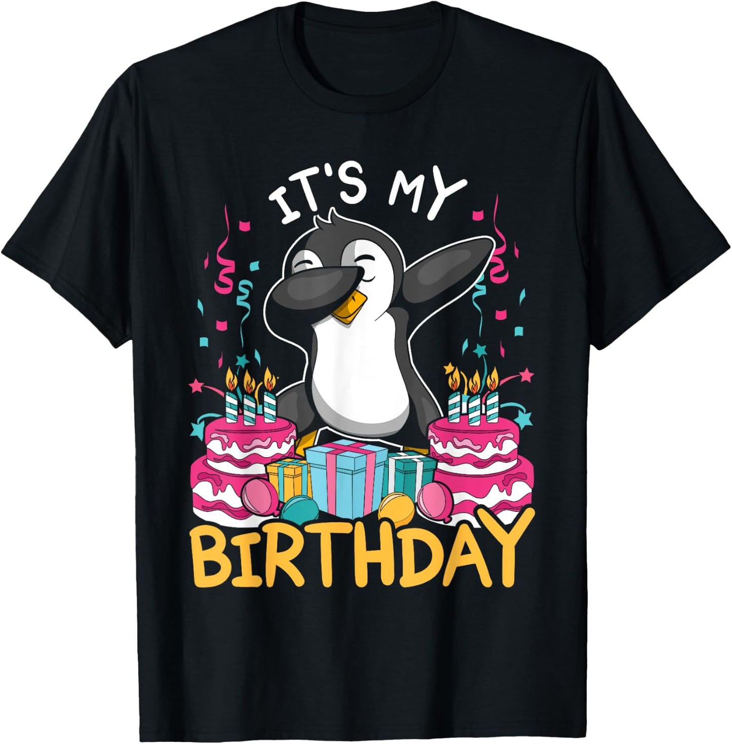 Its My Birthday Animal Kids Cake Gift Funny Dabbing Penguin T-Shirt - T-Shirt | Black