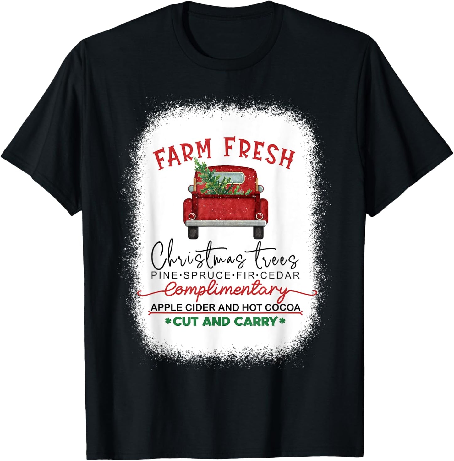 Farm Fresh Red Truck Christmas Tree Bleached T-Shirt - T-Shirt | Black