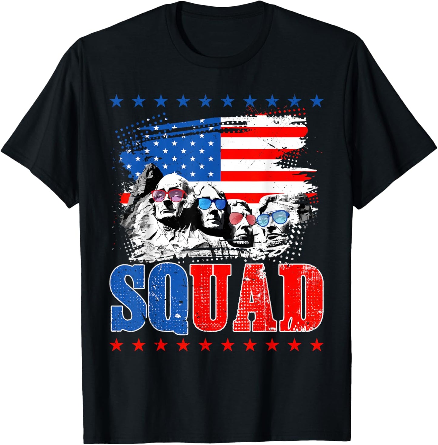 Retro Mount Rushmore 4th Of July Squad USA Independence Day T-Shirt - T-Shirt | Black