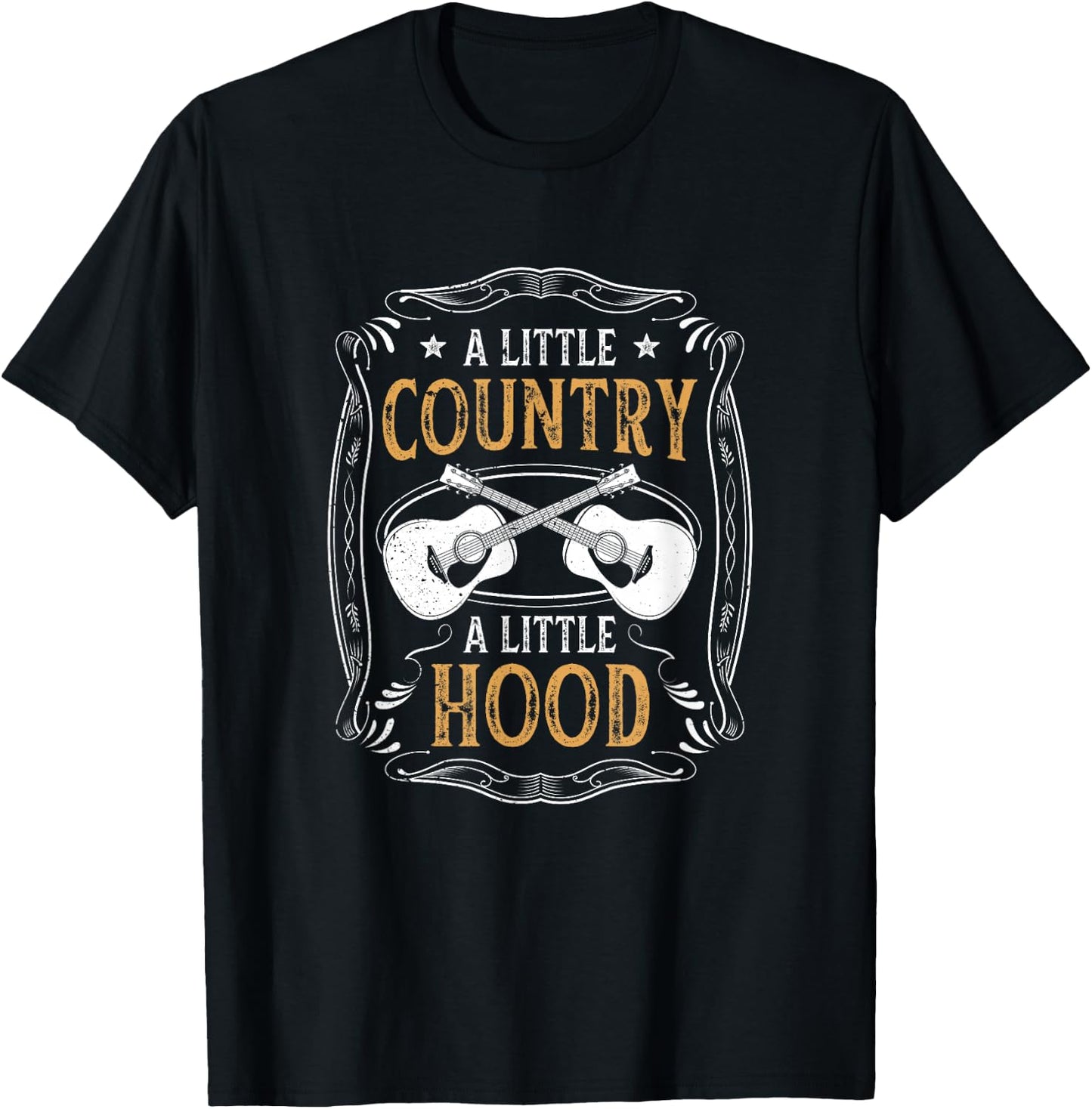 A Little Country A Little Hood Quote Cowboy Music Gift Lover T-Shirt - T-Shirt | Black