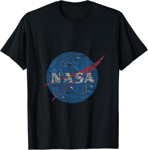 NASA Distressed Vintage Classic Logo V-Neck T-Shirt - T-Shirt | Black