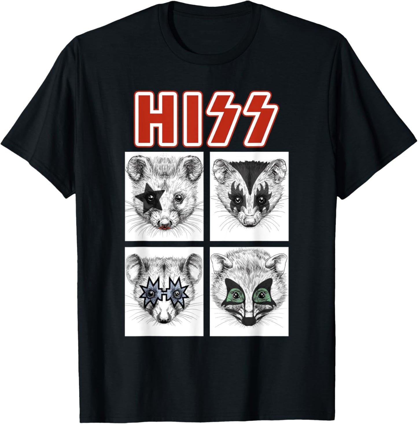 Retro Opossum Rock Music Band Concert 80s 90s Funny Opossum T-Shirt - T-Shirt | Black