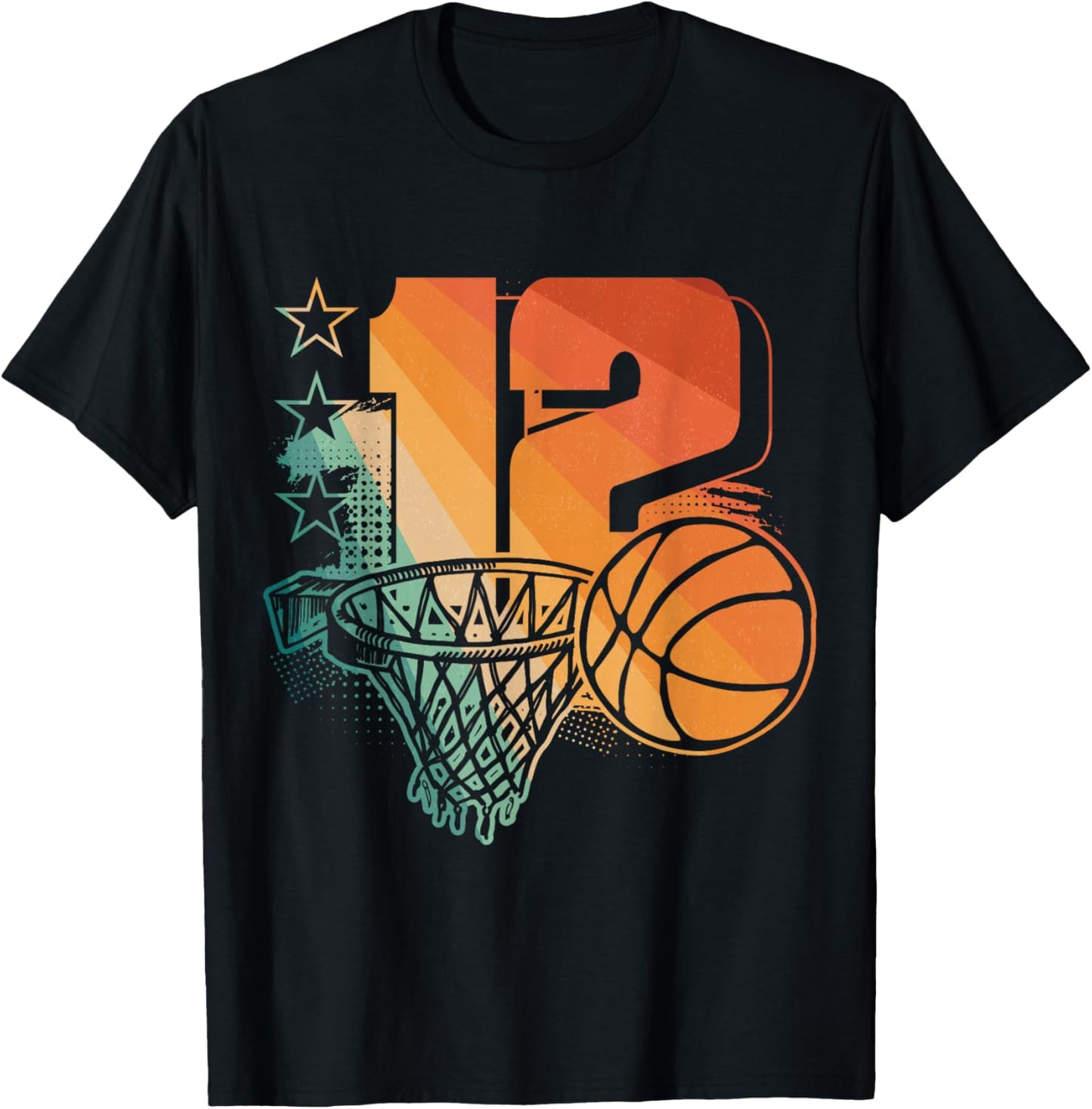 12th Birthday Boy Basketball Player Basketball 12 Years Old T-Shirt - T-Shirt | Black