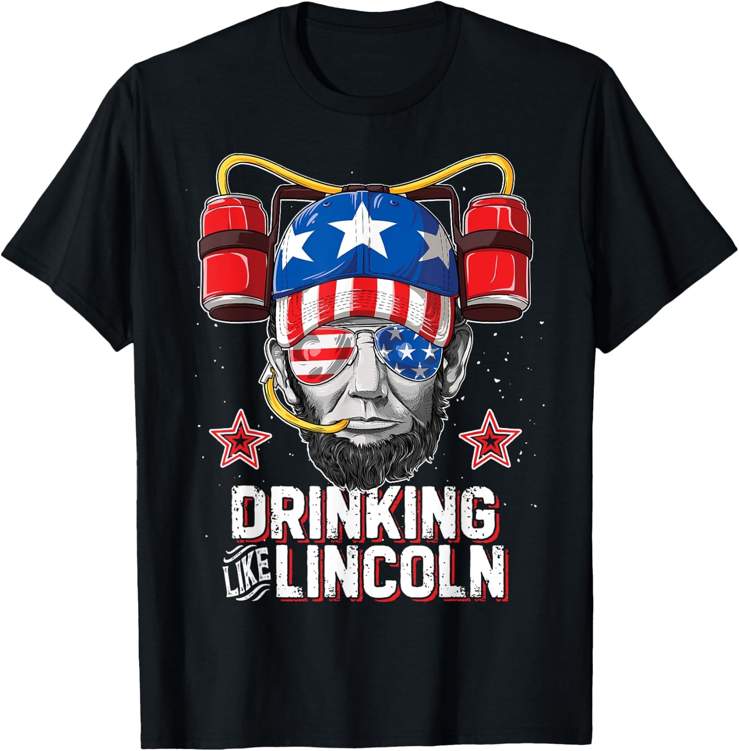 Drinking Like Lincoln 4th of July Men Women Abraham Merica T-Shirt - T-Shirt | Black