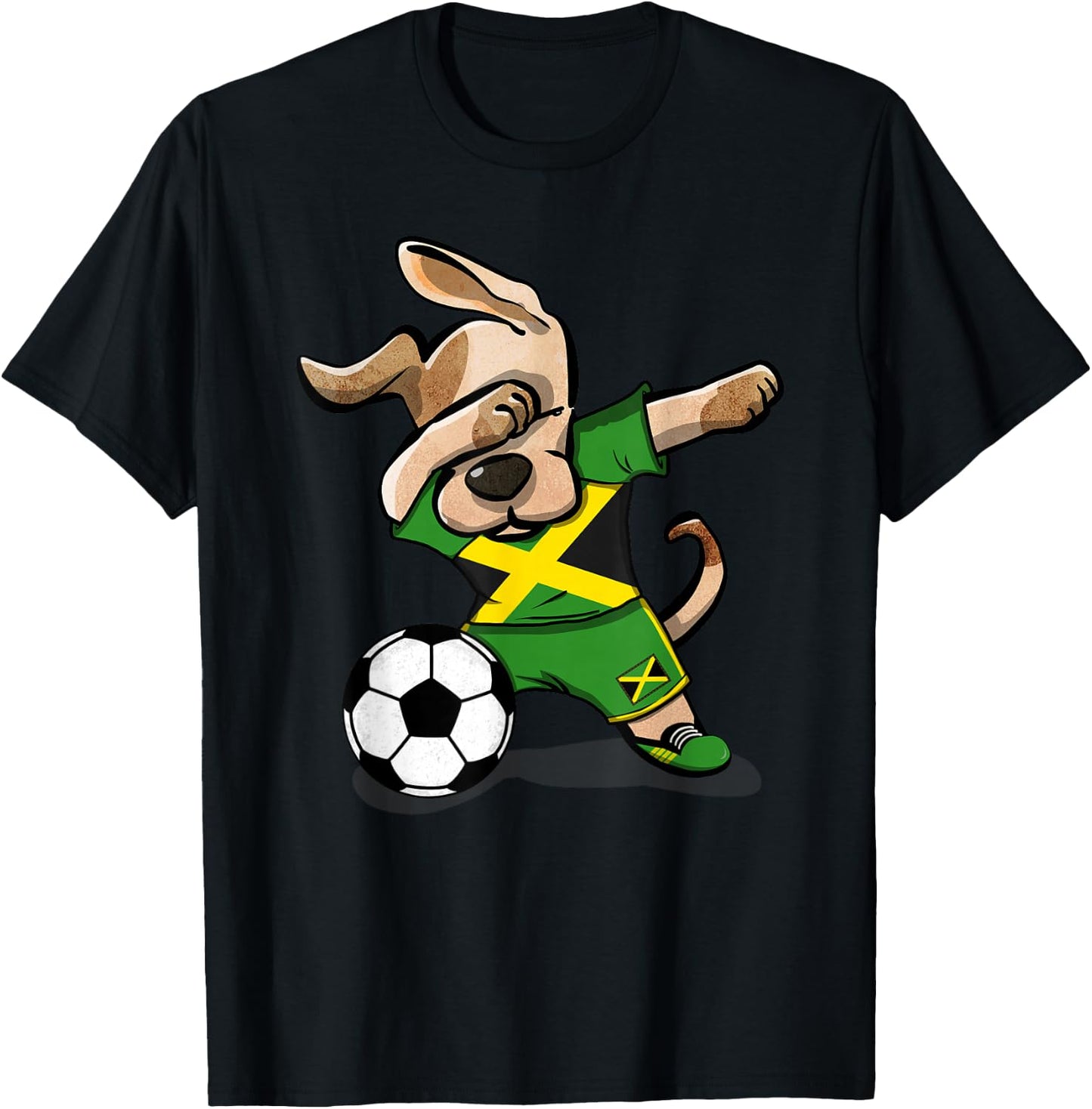 Dabbing Dog Jamaica Soccer Jamaican Flag Football Lover Gift T-Shirt - T-Shirt | Black