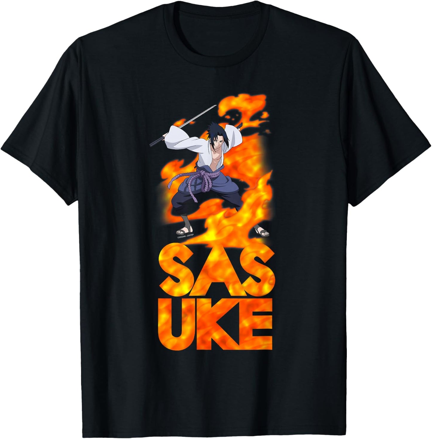 Naruto Shippuden Sasuke Stacked Flame Type Anime T-Shirt - T-Shirt | Black