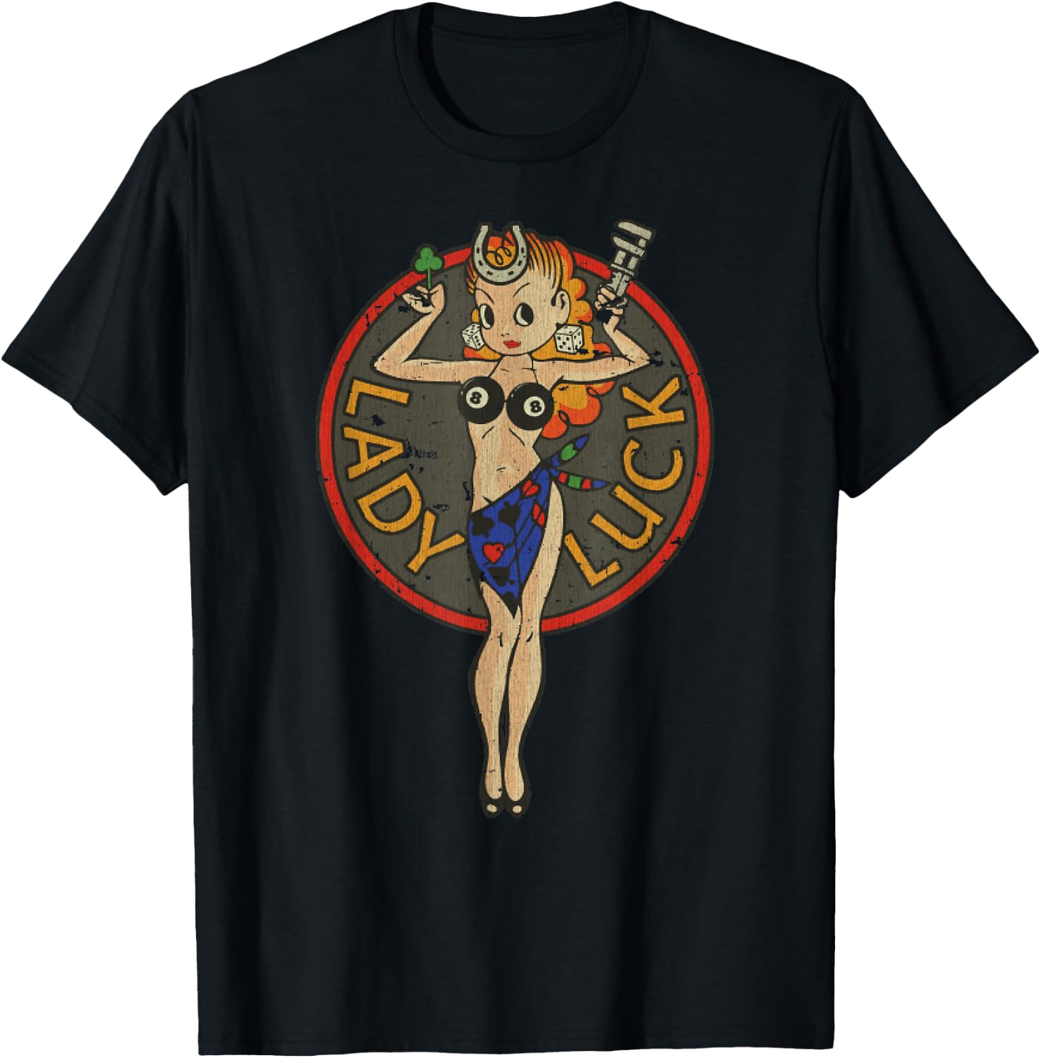 Vintage Traditional Lady Luck 1947 Retro 40s Hot-Rod Gift T-Shirt - T-Shirt | Black