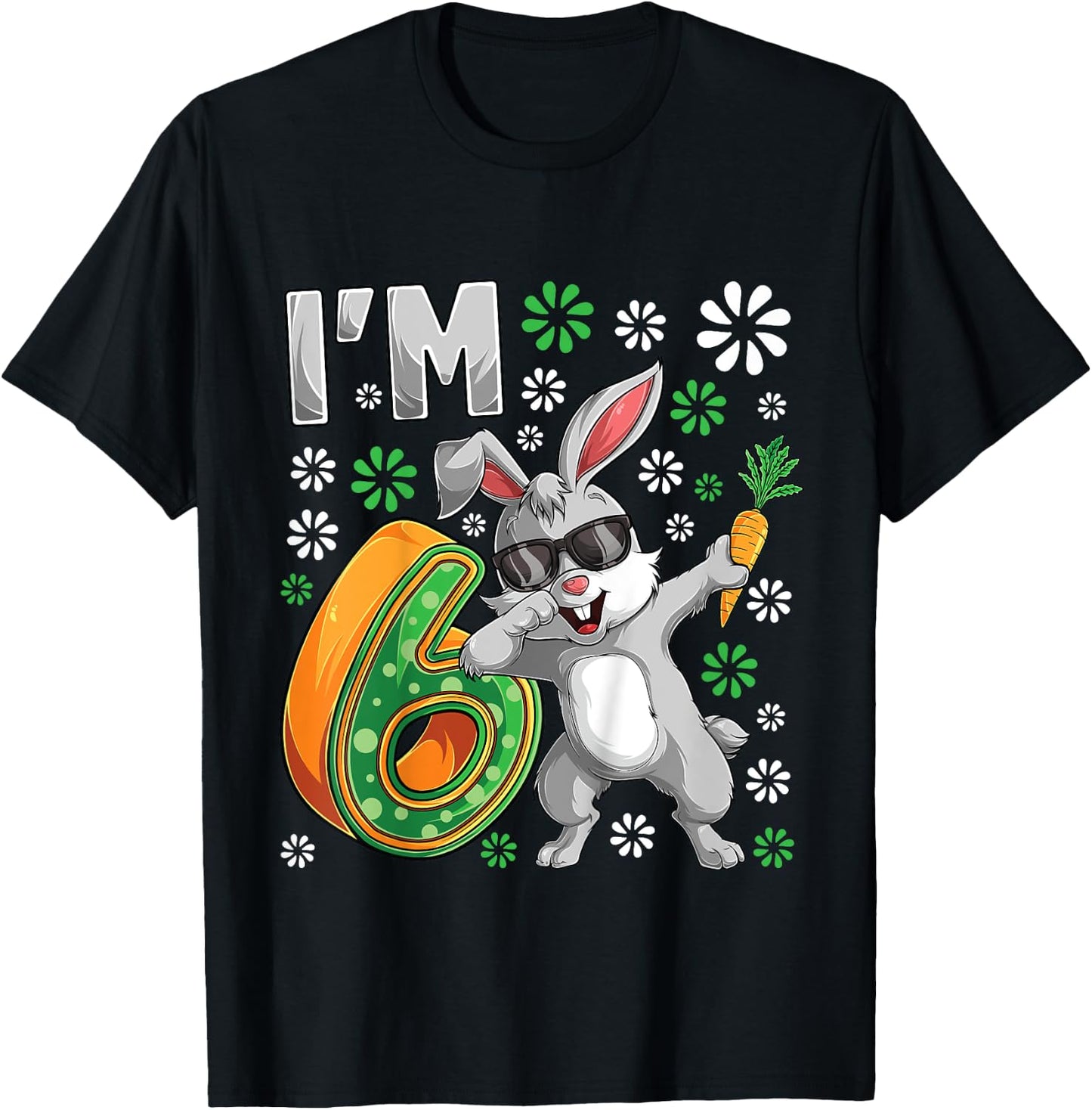 6 Year Old Bunny 6th Birthday Party Dabbing Bunny Lover T-Shirt - T-Shirt | Black