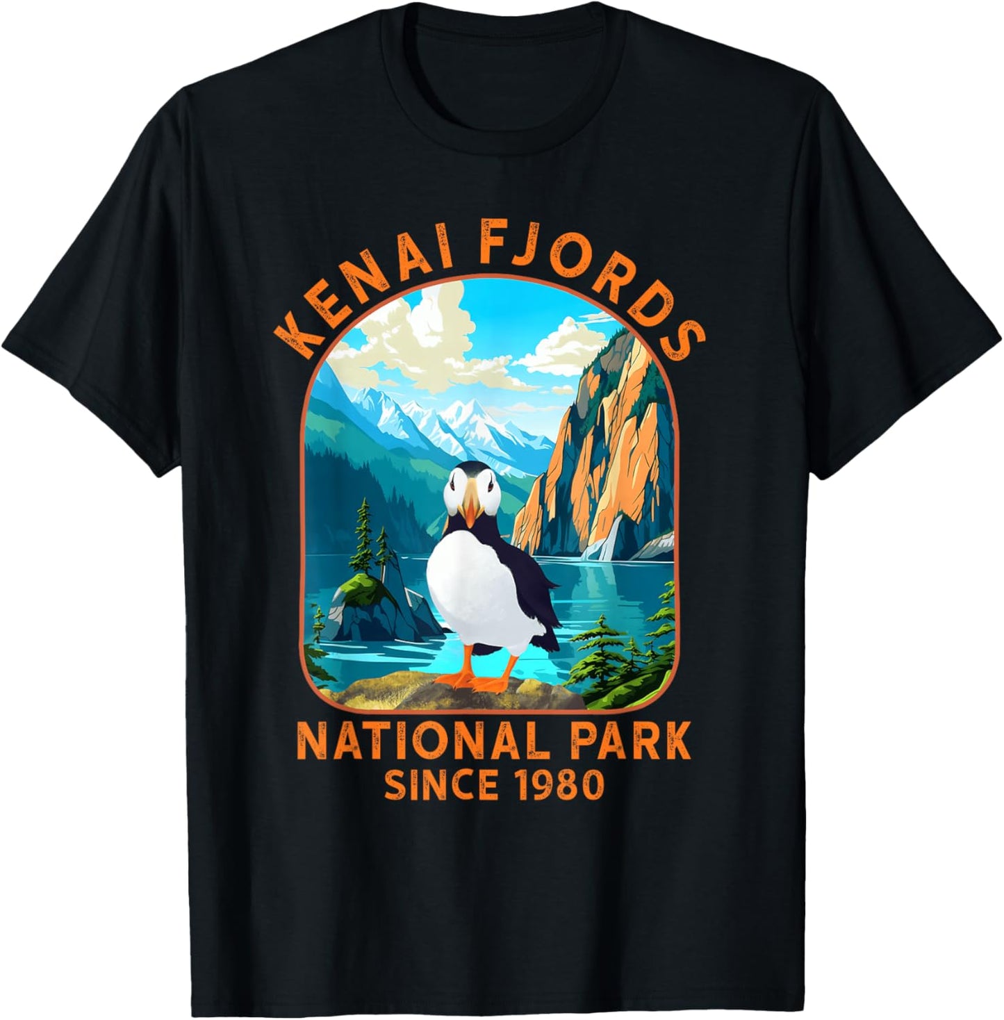 Kenai Fjords National Park Puffin Bird Alaska Nature Outdoor T-Shirt - T-Shirt | Black