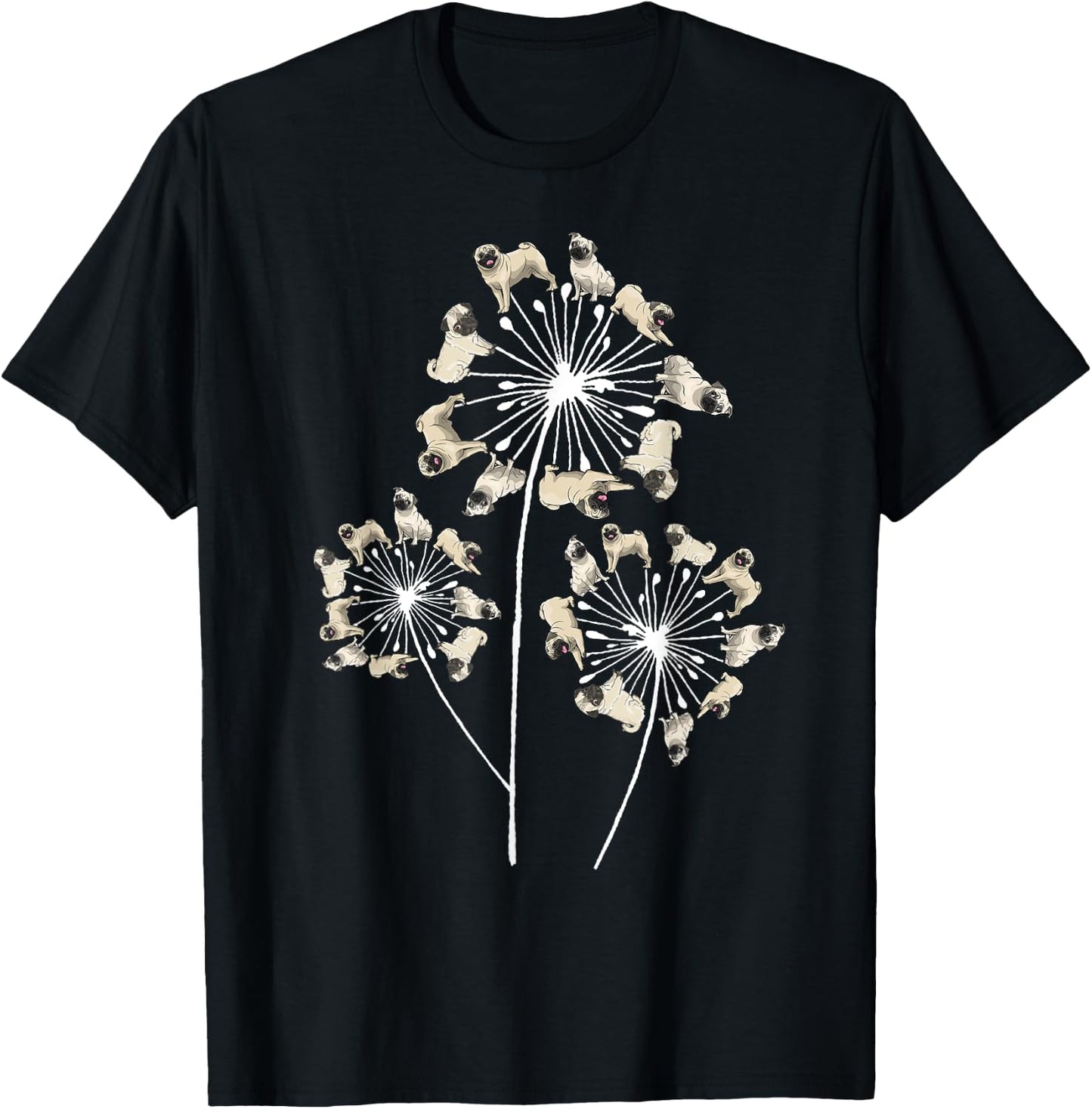 Funny Pug Gift Women Cool Flower Dog Dandelion Lover T-Shirt - T-Shirt | Black