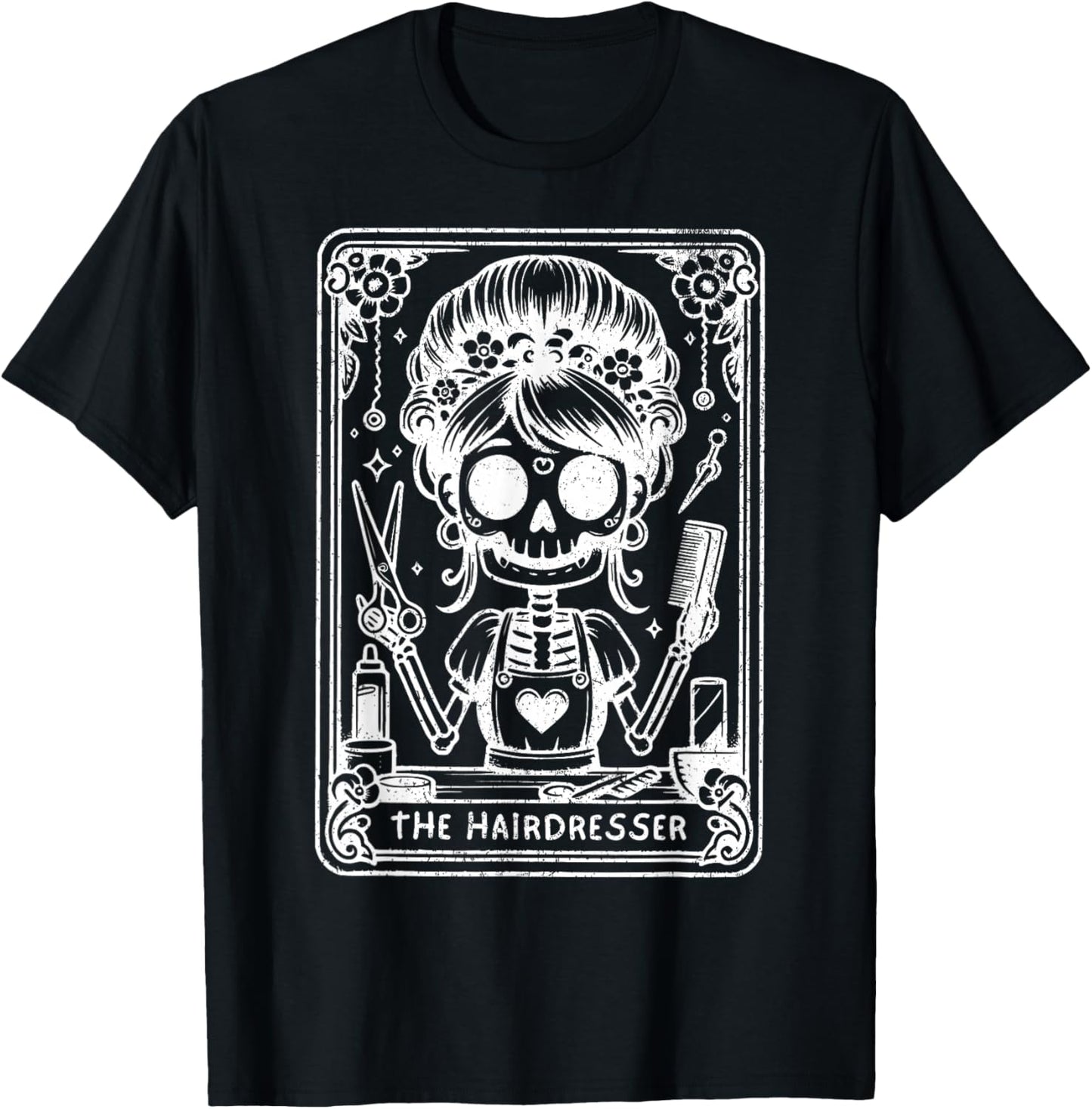 The Hairstylist Tarot Card Hairdresser Skeleton Hair Stylist T-Shirt - T-Shirt | Black