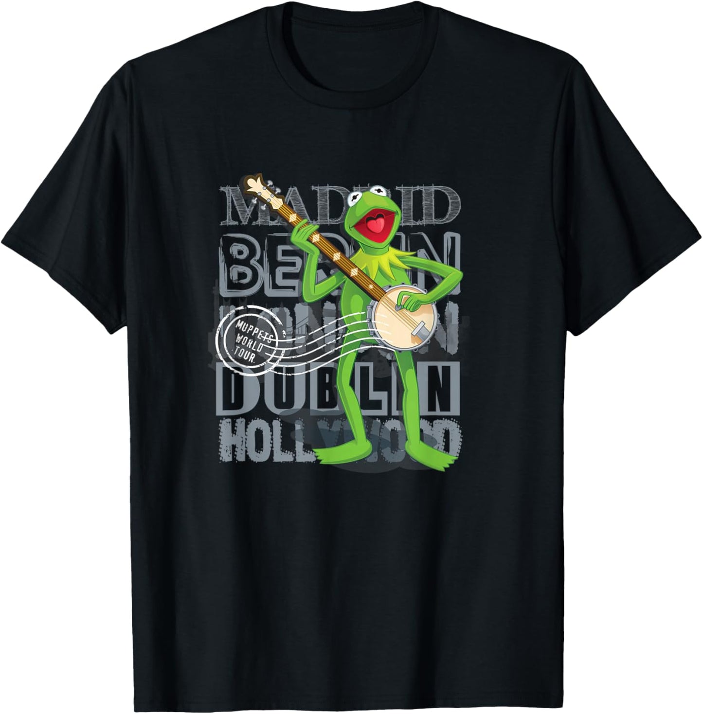 Disney The Muppets Vintage World Tour Kermit Banjo Poster T-Shirt - T-Shirt | Black