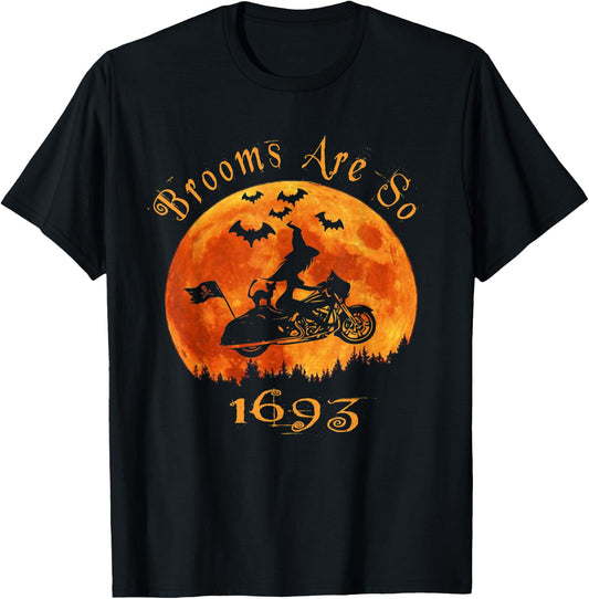 Halloween Witch On Motorcycle Cat & Moon Salem Witch Trials T-Shirt - T-Shirt | Black