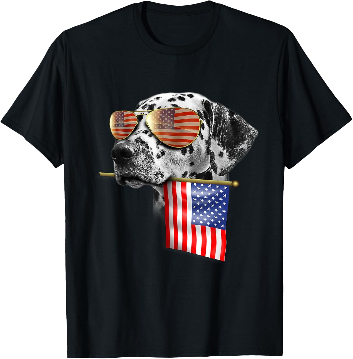 4th of July Shirt Fun American Flag Dalmatian Dog Lover Gift T-Shirt - T-Shirt | Black