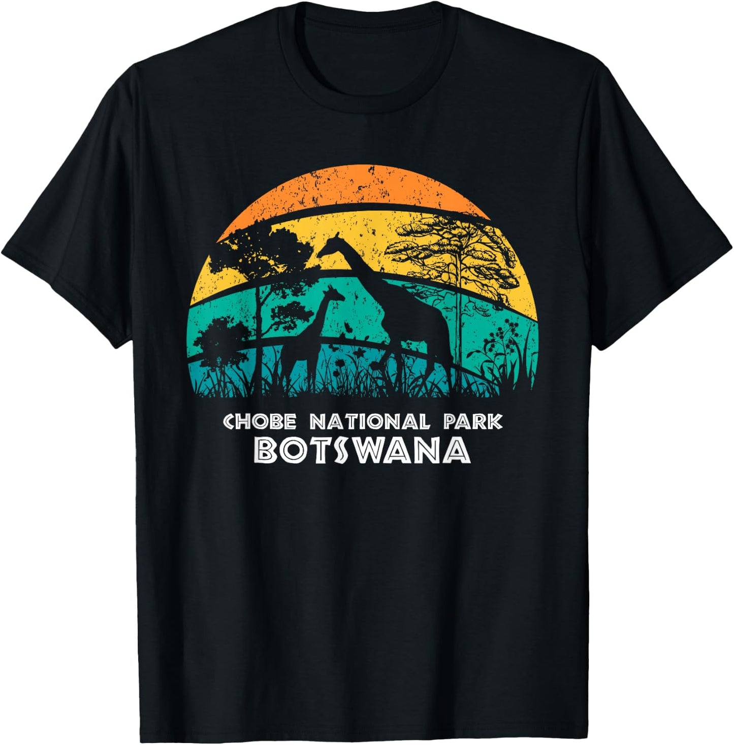 Vintage Retro Chobe National Park, Botswana Africa Safari Gi T-Shirt - T-Shirt | Black