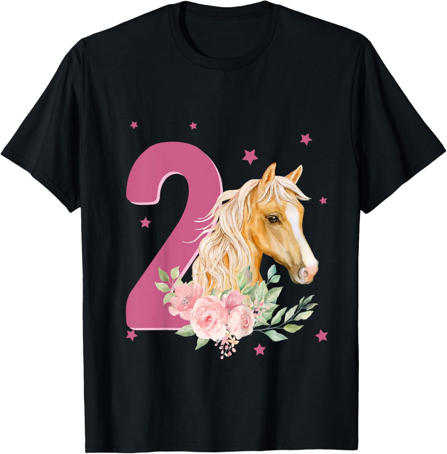 Kids 2nd Birthday Horse 2 Years Old Two Finally 2 Birthday Girl T-Shirt - T-Shirt | Black
