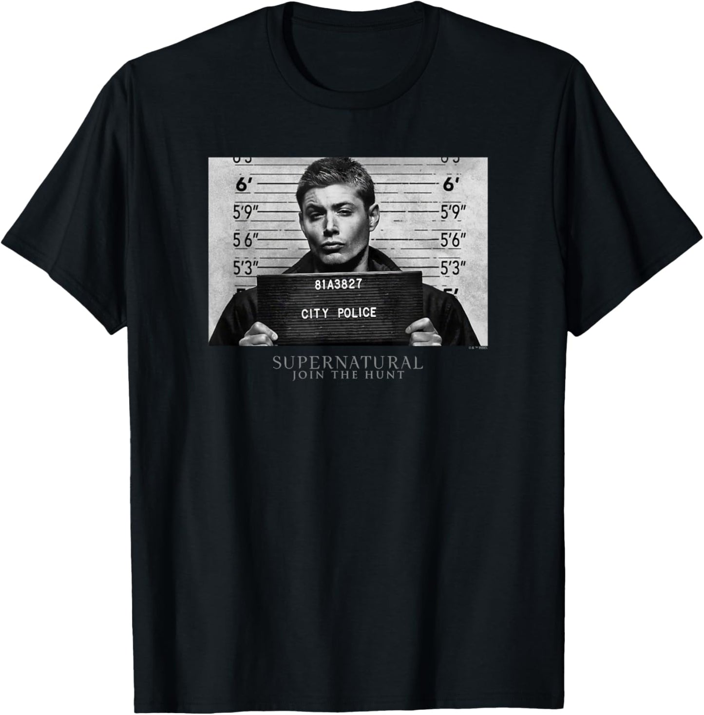 Supernatural Dean Winchester City Police Mugshot Portrait T-Shirt - T-Shirt | Black