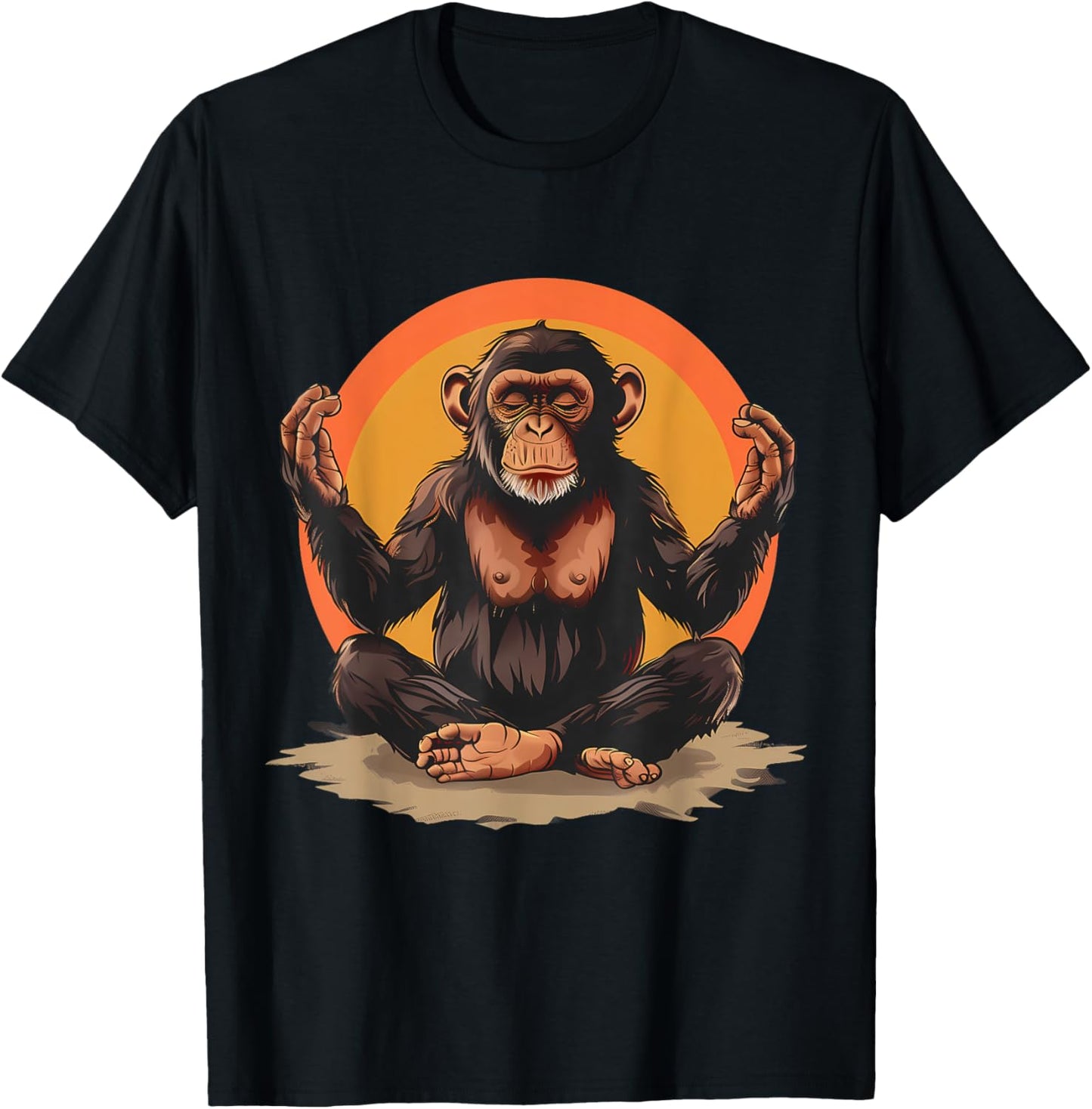 Meditation Monkey Spiritual Yoga Zen Buddha Hindu Buddhist T-Shirt - T-Shirt | Black