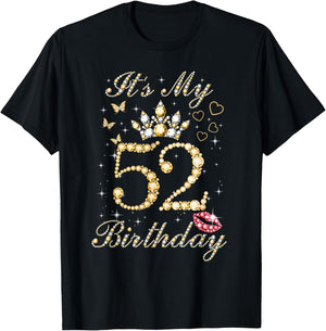 It's My 52nd Birthday Queen 52 Years Old Women Bday Crown T-Shirt - T-Shirt | Black