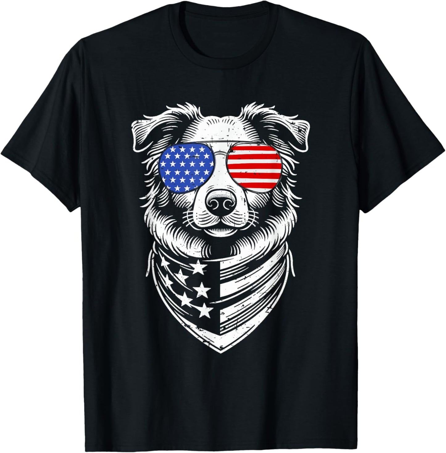 Australian Shepherd Patriotic 4th of July American US Flag T-Shirt - T-Shirt | Black