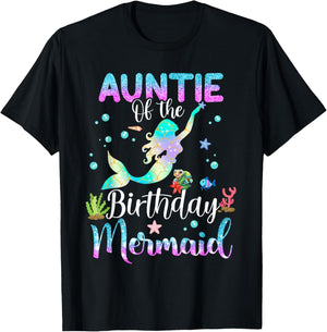 Auntie Of The Birthday Mermaid Funny Matching Family Party T-Shirt - T-Shirt | Black