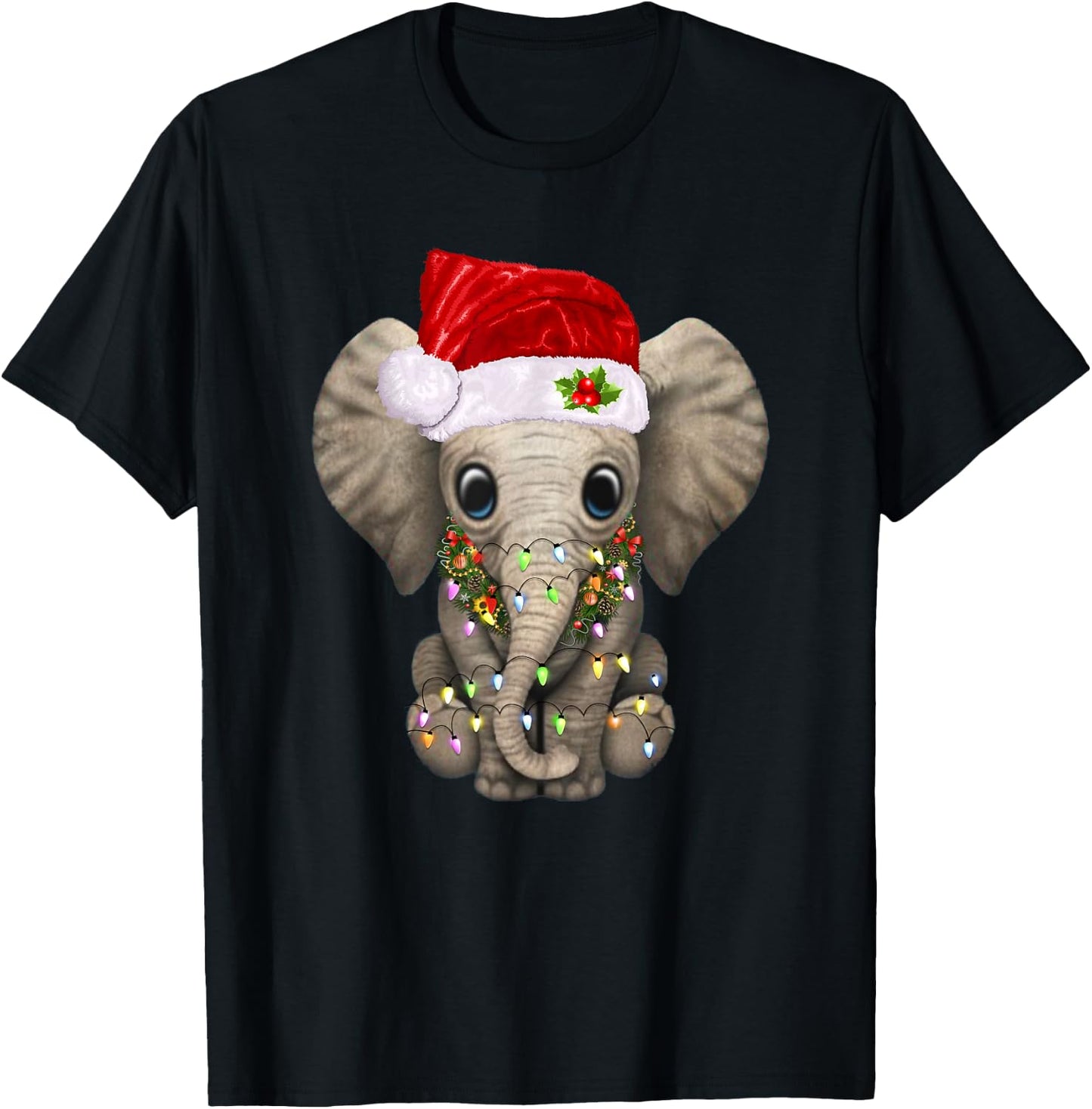 Cute Elephant Christmas Light Funny Elephant Lover Xmas Gift T-Shirt - T-Shirt | Black