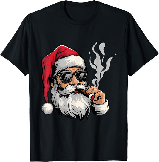 Cool Santa Smoking Cigar Funny Holiday Christmas Design T-Shirt - T-Shirt | Black